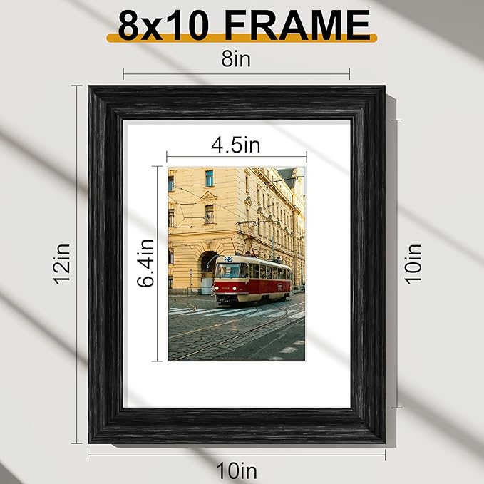 Vittanly 8x10 Picture Frames Set of 2, Ornate Vintage Photo Frame for Wall or Tabletop, Display 5x7 Pictures with Mat or 8x10 without Mat, Distressed Black