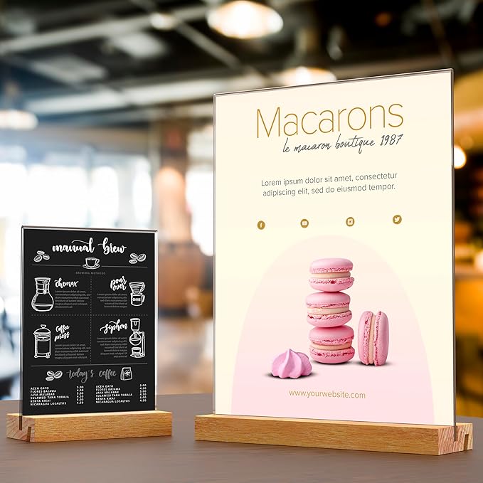 JDEA Acrylic Sign Holder with Wood Base 8.5x11 Inch Vertical and Slant Displays (2 Pack 8.5*11")