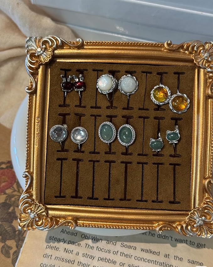 2PCS Jewelry Display Stand Vintage Ring Holder Box Earring Tray Retro Picture Frame Style Ring OrganizerJewelry Frame with Velvet