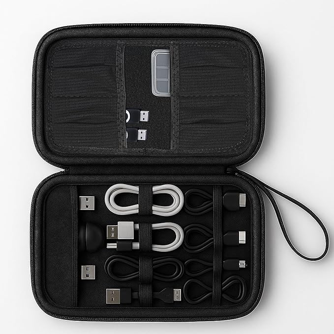 Travel Cable Organizer Bag – Waterproof Electronics Accessories Case for Cords, Chargers, and Tech Gear – Grey