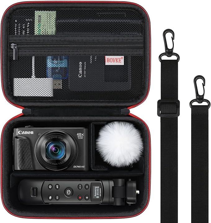 BOVKE Carrying Case for Canon G7X Mark III Mark II, PowerShot SX740 SX730, Sony ZV-1 II/ZV-1F Compact 4K Vlogging Digital Camera Travel Storage Bag for Tripod Microphone Cameras Accessory, Black