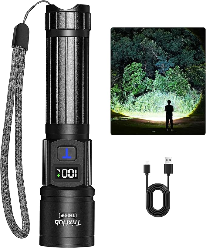 Rechargeable Flashlights High Lumens, 5Mode Flash Light with LCD Digital Display, Super Bright Flashlight Adjustable Tactical Flashlight, High Powered LED Handheld Flashlight for Home