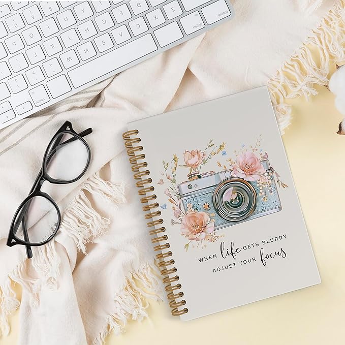 Photography Spiral Notebook, Inspirational Photographer Gifts Journal Notebook, Camera Floral Notebooks for School Work, Motivational Office Supplies Gifts for Women Photographer, 5.5x8.3 Inch