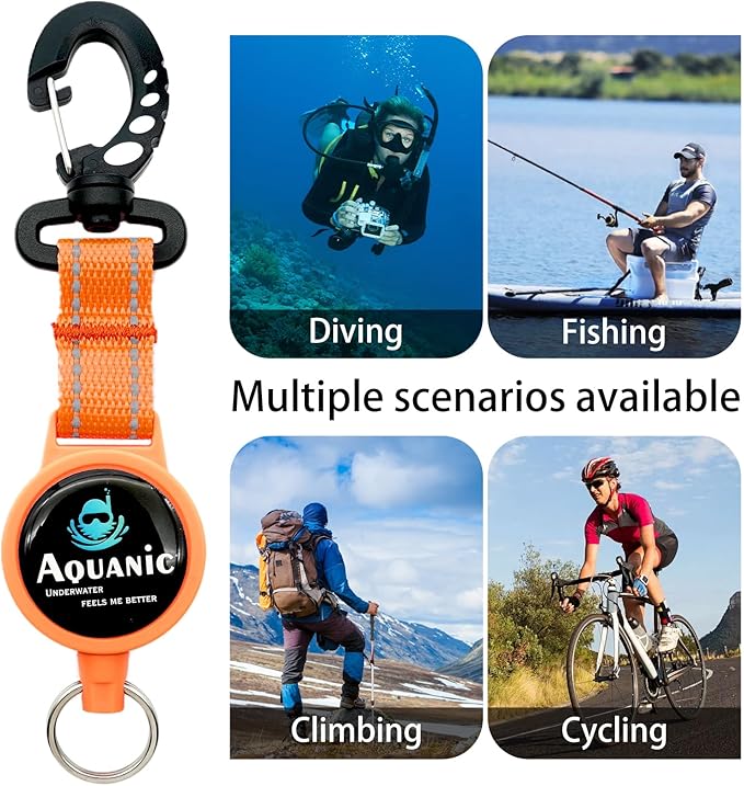 nitescuba Scuba Diving Retractable Gear Tethers, Scuba Accessories Dive Clip Lanyard with Snap Hook, Split Ring Quick-Release Extension Cord for Diving,Swimming,Flashlights,Cameras and More