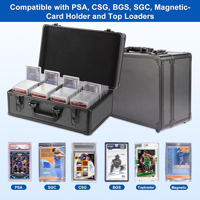 EcoVibe Graded Card Case, Aluminum Alloy Trading Card Storage Box with Carry Handle, Sports Card Case Holders with Dividers, Graded Card Storage Boxes Fits Psa, Tcg, Csg, Bgs, Sgc Slabs