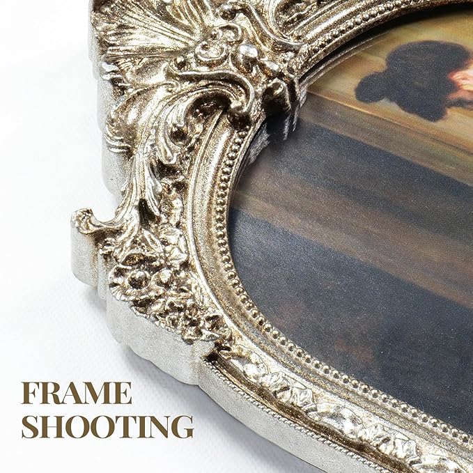 Cuspin Vintage 4x6 Picture Frame Silver, Ornate Arched Resin Photo Frame with Glass Front, Elegant Decorative Frames for Wall Hanging or Tabletop Display, Home Office Wedding Decor