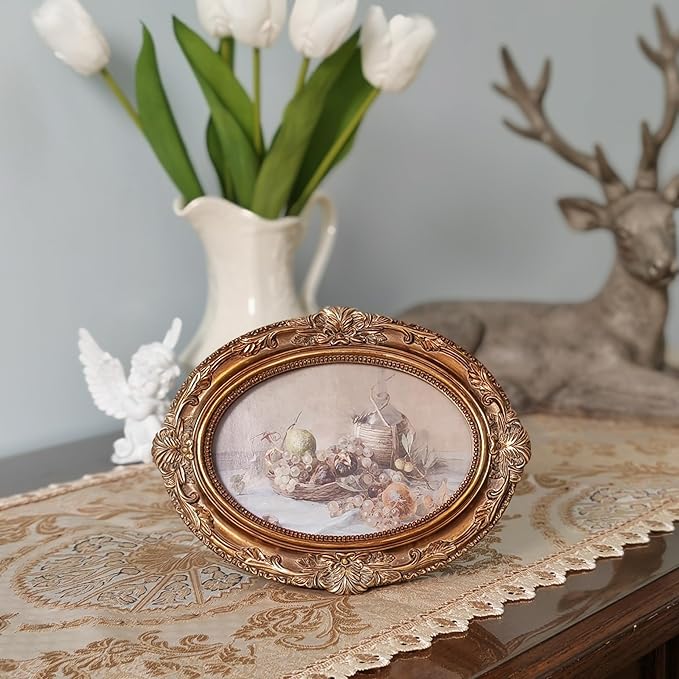 Vintage Picture Frames 5x7 Ornate Bronze Antique Pictue Frames with Real Glass Cover for Wall & Tabletop Display Victorian Home Decor Gallery Wall Decor,Oval