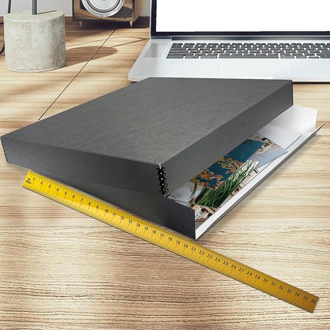Golden State Art, Archival Storage Box, Acid-Free Drop Front Museum Box with Metal Edge for Storing Artwork Photos Documents Prints Arts And Crafts (Gray-20.75x24.75x3 Inches)
