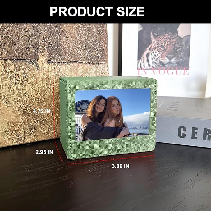 CAIYOULE Picture Holder Case for Fujifilm Instax Wide/EVO/Wide 400/300/210/Polaroid I-Type/Now/OneStep/GO Instant Camera Films, Photo Storage Box with Photo Pouch Can Hold 50+ Films, Green