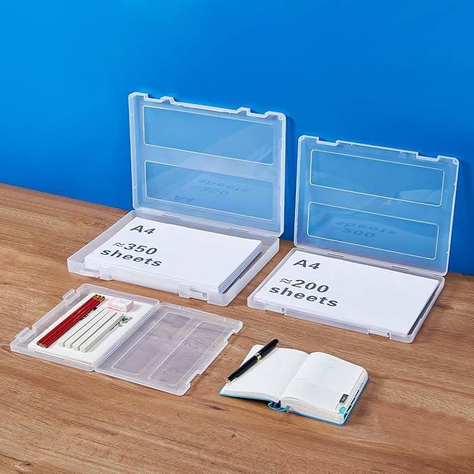 Mickiewicz 12 Pack A4 Paper Storage Boxes, 8.5 x 11 Plastic Portable Project Case for US letter Size and A4 paper, Plastic Multi-Purpose Thick Scrapbook Storage Box for Office