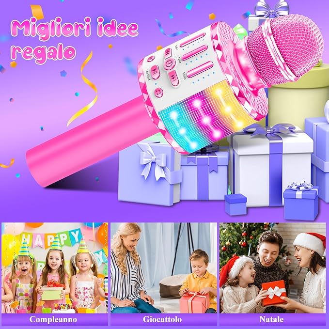 Karaoke Microphone Toys for Kids, Wireless Bluetooth Mic with Lights & Speaker, Portable Home KTV Player System, Perfect Birthday Party for 3-12 Year Old Boys & Girls
