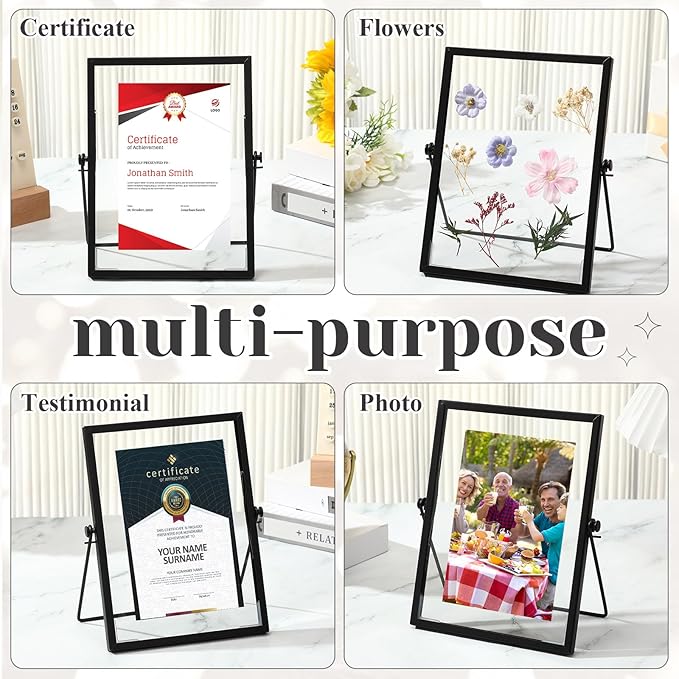 Hoteam 12 Pack 6 x 8 Inch Black Floating Frame for Photo 4 x 6 Inch, Glass Floating Picture Frame Collection Vintage Metal Minimal Ornate Easel for Wedding Gift Pictures Photos Desk Tabletop Display