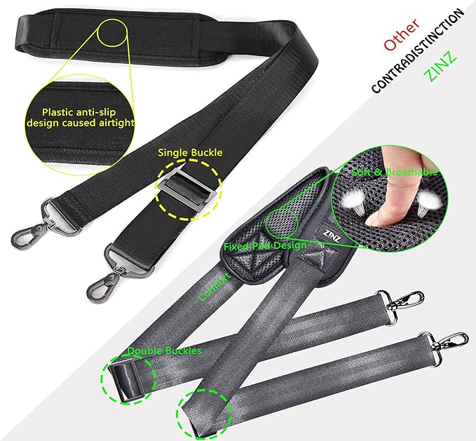 ZINZ Shoulder Strap 58" Ultra-Thick Fixed Padded and Adjustable Buckles Crossbody Strap for Briefcase Laptop Bag Luggage