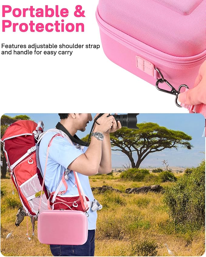RAIACE Hard Case Compatible with Sony Alpha 7 II III IV/7R V Camera, for Nikon, for Canon, for Pentax and More. Large Capacity With Mesh Pocket for Lens, Charger, Cables, Cards and Accessories.-Pink