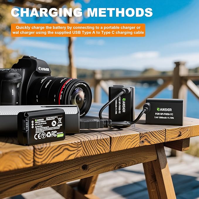 3-Pack FW50 Replacement Battery with Type-C Direct Charging for Sony A7III/A7II/A7RIV/A6500/ZV-E10/Alpha A6000/A6500/A6300 /A5100/A5000 RX10 II Cameras