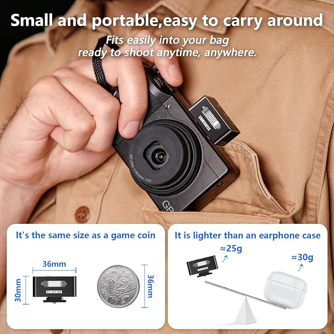 Mini Camera Flash-CF3 Manual Mini Flash,GN5, Aluminum Hot Shoe Flash Speedlight for Ricoh GR3/Sony ZV1/Fuji/Canon/Nikon for Film Camera/DSLR.(Black)