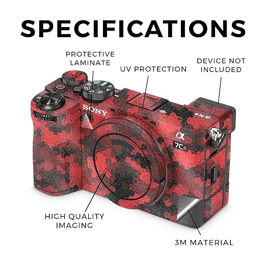 Glossy Glitter Camera Skin Compatible with Sony Alpha 7CR Camera (2023) - Red Hexa Camo - Premium 3M Vinyl Protective Wrap Decal Cover - Easy to Apply | Crafted in The USA by MightySkins