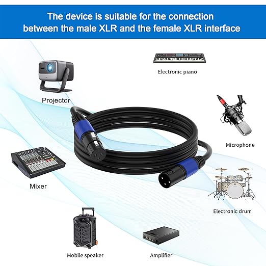 XLR Cable 50ft 2 Packs - Premium Balanced Microphone Cable with 3-Pin XLR Male to Female Mic Speaker Cable, Black, Pure Copper and Plated Conductors, PVC Jacket
