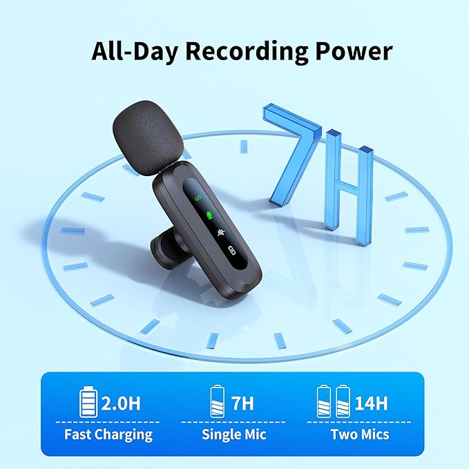 Microphone for iPhone 15-16-17, mini mic Wireless mic with Noise Reduction,mini Microphone LED Display -Wireless Microphones Ideal for Vlog, TikTok & Content Creation