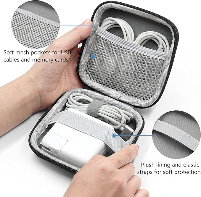 Charger Case for Macbook, Portable Tech Electronic Organizer Bag, Travel Storage Pouch for Laptop Accessories, MacBook Power Adapter, Charging Cords, USB Drives, Power Bank (Black PU, M)