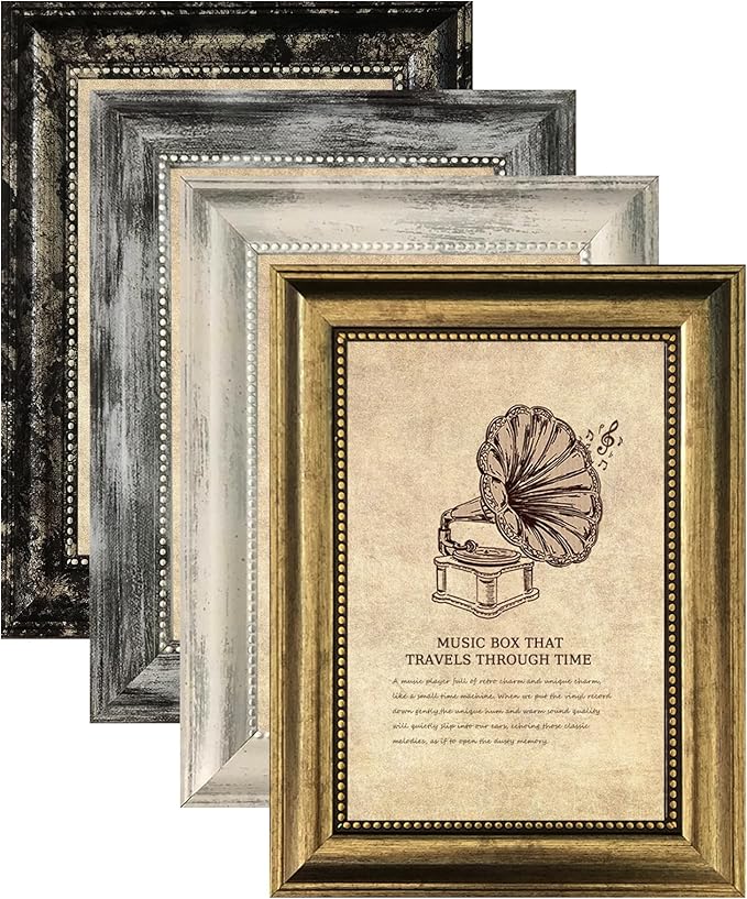 TKYGU 5x7 Picture Frames Set of 4- Rustic Retro Photo Frame with Real Glass Wall Mount and Tabletop Display Family Friends Wedding Gift
