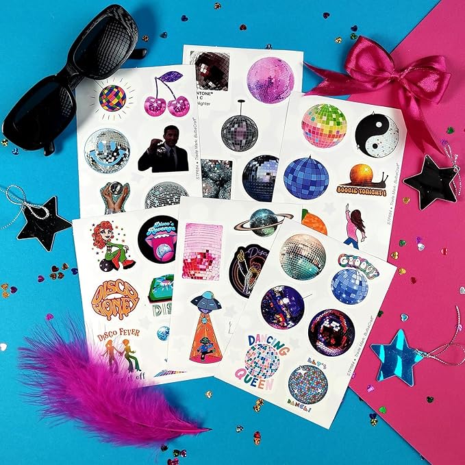 BulbaCraft 100Pcs Disco Stickers, Disco Ball Stickers, Discoball Decorations, Gifts for Women & Men