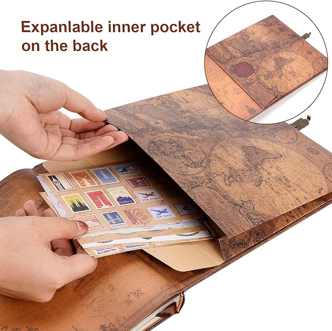 JIMBON Our Adventure Book 180 Pages Scrapbook Photo Album,Retro Style Embossed Letter Leather Cover Travel Diary Journal Scrap Book For Couples,Memory Book For Anniversary Wedding