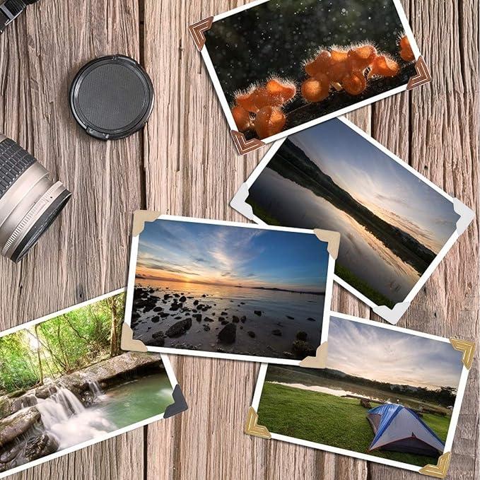 DERAYEE 12 Sheets Photo Corner Stickers, 6 Colors Self Adhesive Photo Mounting Corners for Scrapbooking Photo Album Diary DIY Craft