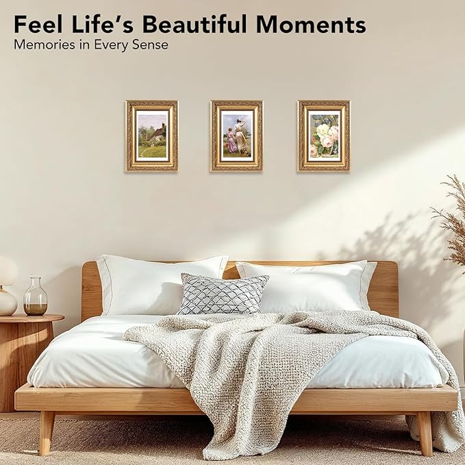 4x6 Vintage Picture Frame with 3.5x5 Mat Set of 2, Elegant Retro 4 by 6 Photo Frame with Shatter-Resistant Plexiglass for Wall or Tabletop Display, Gallery Decor & Gift, Gold, 2 Pack