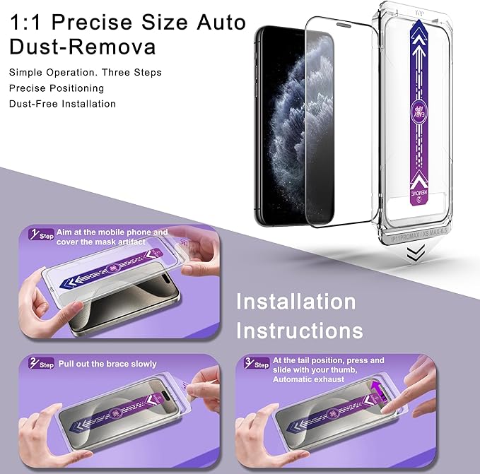 CHISHA 2-Pack Screen Protector Tempered Glass for iPhone 11 Pro Max and iPhone Xs Max 6.5-Inch, Auto Dust Removal, No Bubbles, High Definition Clear, Easy Installation
