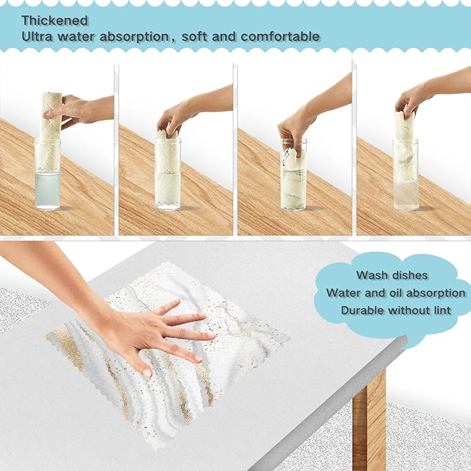 CaTaKu Kitchen Dish Cloths for Washing Dishes,Gold Marble White Dish Cloths Reusable Cleaning Cloth Washcloths Dish Rags Dish Towels for Kitchen, 6 Pack