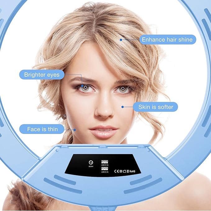 22" LED Ring Light, with 75" Tripod/LCD Display/3+1 Phone Clips/ 2 USB Ports/Wireless Remote, Adjustable 2600K-6500K Color Temperature, for YouTube Facebook Live TikTok Video Recording Vlog (Blue)