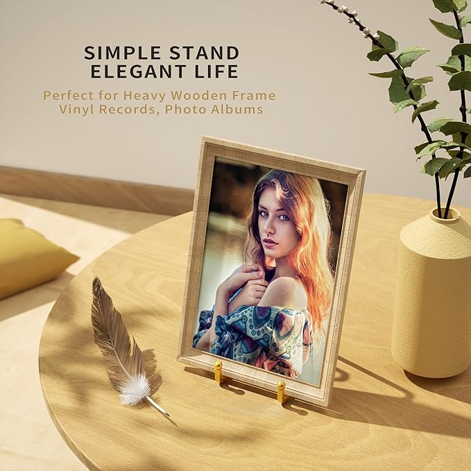 Metal Square Wire Plate Stands for Display - 4.5 Inch Holder + Picture Frame Stand Easel for Book, Decorative Plate, Plaque, Photo, Platter (Gold 2 Pack)