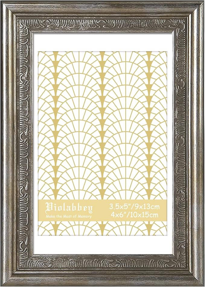 VIOLABBEY 4x6 Silver Picture Frame, Display 3.5x5 Photo with Mat or 4x6 without Mat, Ornate Vintage 4 x 6 Frame for Wall Decor or Tabletop Display, Silver