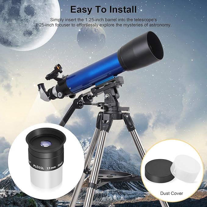Alstar 1.25 Inch Plossl Telescope Eyepiece - 13mm Fully Multicoated Optical Lens for 1.25inch Astronomic Telescope and Astronomy Filters - 4 Element Plossl Design