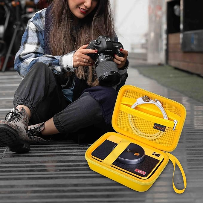 Canboc Carrying Case for KODAK Mini 2 Retro 4PASS Portable Photo Printer/KODAK Mini Shot 2 Retro 4PASS 2-in-1 Instant Digital Camera, Mesh Bag fits Photo Paper and Cable, Yellow