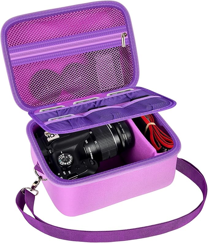 Digital Camera Case Compatible with Canon EOS Rebel T7/ 4000D/ T100 DSLR Cameras, Also for Sony Alpha a6400/ a6100/ a6700/ A6600/ a6300 Mirrorless, Holder for SD Card and More (Purple)