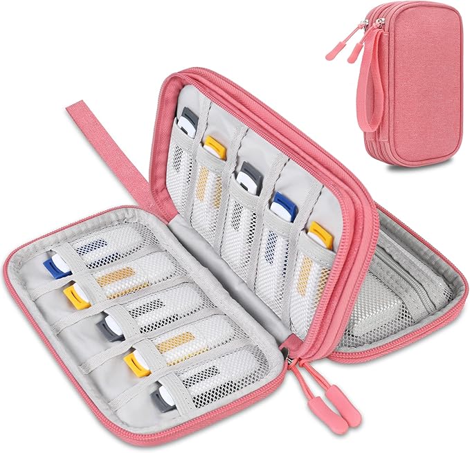 Lacdo USB Flash Drive Case Thumb Drive Holder Case Organizer Portable Electronic Accessories Storage Bag for SanDisk/SamData/Samsung USB Flash Drives Jump Drive Memory Stick, SD Card, Cable, Pink