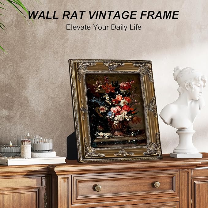 8x10 Gold Vintage Picture Frame Ornate Baroque Gothic Victorian Frames with Mat for 5x7 or 8 x 10 Photos, Tabletop or Wall Display, Antique Home Decor Accent
