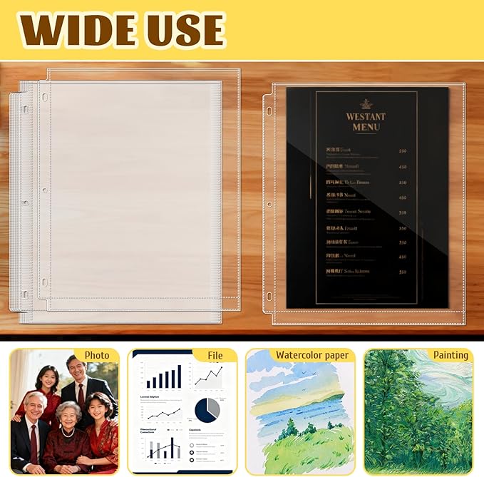 VOKOY 50 Pack 8" x 10" Clear Photo Sleeves for 3 Ring Binder, Double Sided 1-Pocket Sheet Protectors Archival Photo Album Refill Pages Storage Pockets Organizer, 100 Pockets
