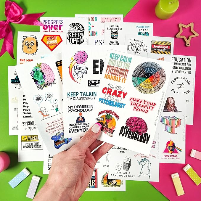 BulbaCraft Psychology Stickers (100Pcs), Funny Vinyl Decals for Laptop, Therapy Gifts, Psychologist Stickers for Women & Men, Waterproof, Reusable