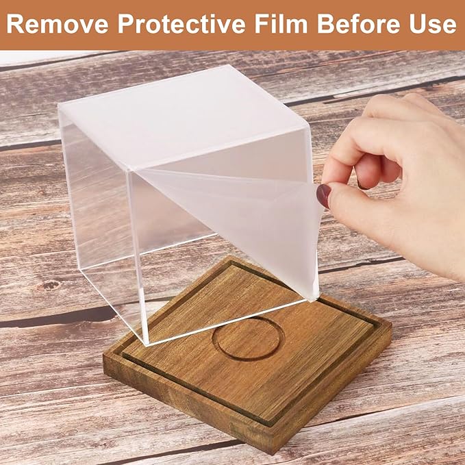 2 Pack Clear Acrylic Softball Display Case with Wood Base, Memorabilia Stand Cube Holder, Dust Protection Transparent Storage Box for Single Ball Souvenir Softball Collections
