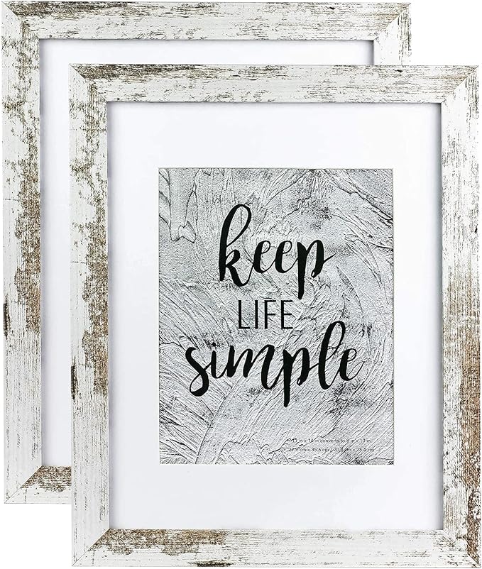 kennethan 11x14 Picture Frame Rotten White 2 Pcs in 1 set Wooden Frame can Display 8x10 Picture with Mat or 11x14 Without Mat on the Wall display for home decoration,holiday gift