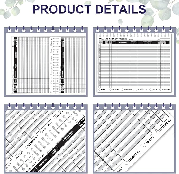 MICRO TEC Daily Appointment Record Log Books – 8.5" × 11" Spiral Bound Planner – Durable 90# Paper Notebook for Auto Repair Shops, Service Advisors & Daily Tracking - 100 Pages/Book (Book of 2)