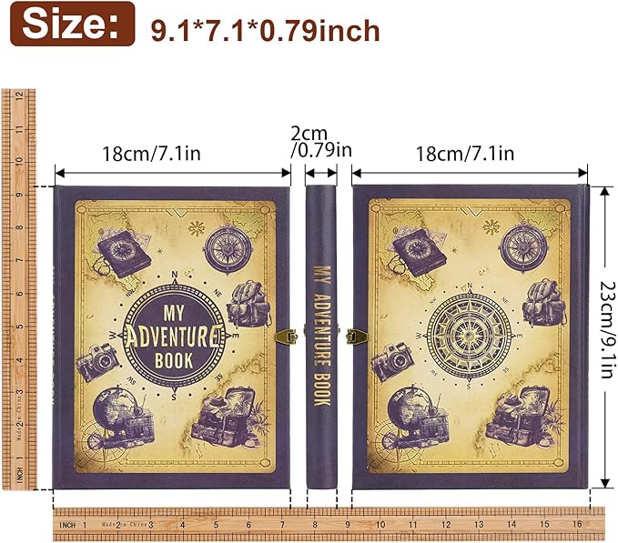 My Adventure Book Scrapbook 124 Pages Retro Style Embossed Photo Album,DIY Handmade Memory Travel Diary Photo Scrapbook for Couples,Anniversary,Wedding,Christmas Day Gifts(Blue)
