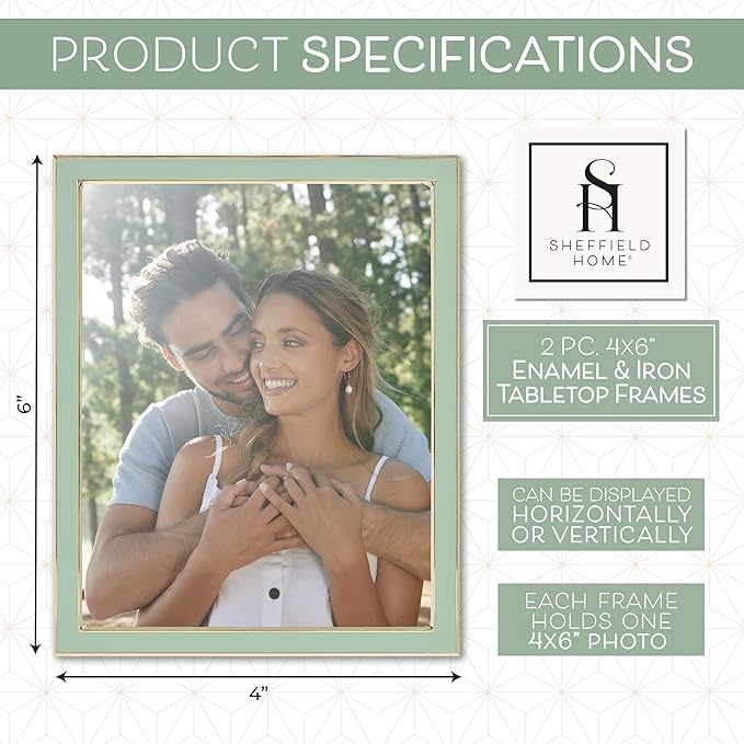 Sheffield Home Tabletop Picture Frame – Iron Enamel Decorative Display Frame for Home or Office, 4x6 Inch, Mint