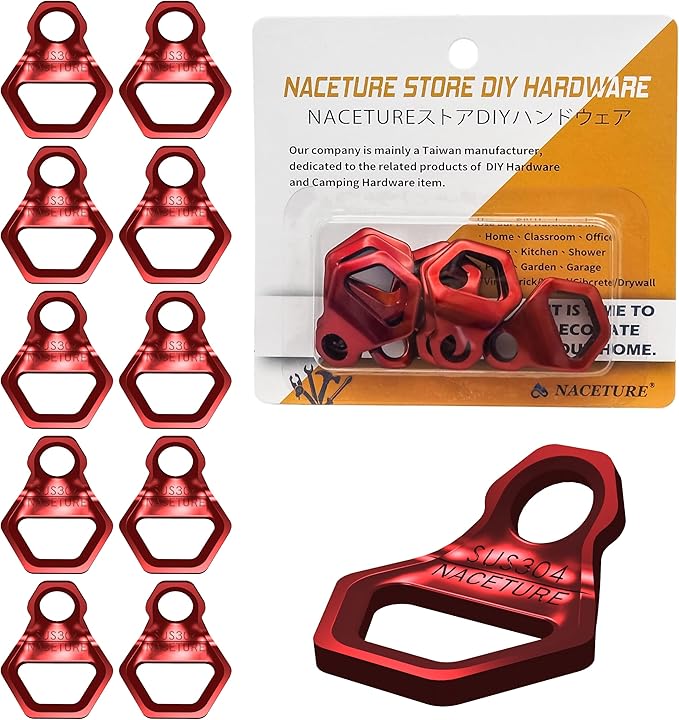 Motorcycle Tie Down Anchor Hook Heavy Duty Stainless Steel 10 Pack - Dirt Bike Tie Down Strap Rings Accessories for Truck, Camper, Trailer, Truck Bed Tie Down Anchor (Small Red)