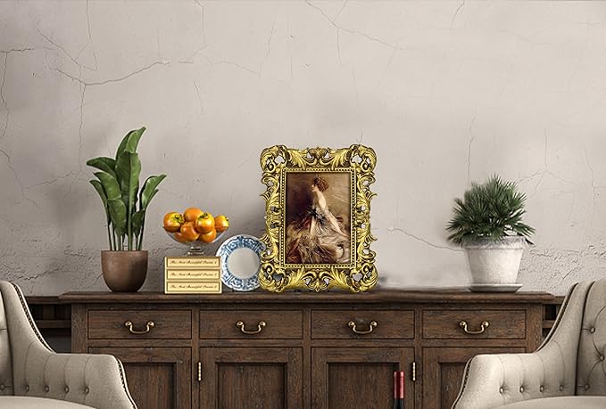 Gold Picture Frames 5x7 Vintage Gothic Ornate Antique Small Baroque Frame for Tabletop or Wall Display with Glass Front