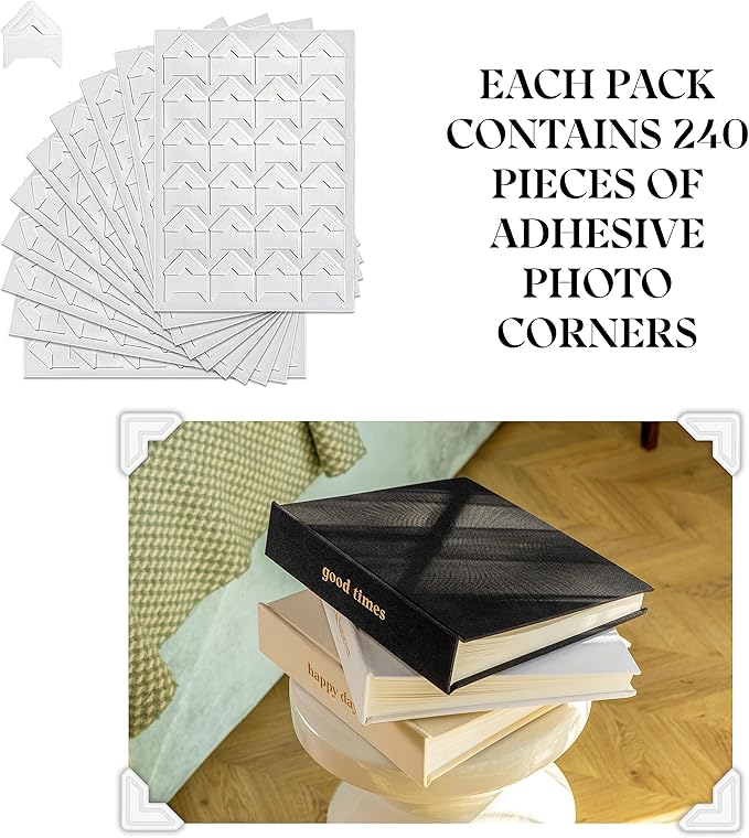 Self-Adhesive Acid Free Photo Corners for Scrapbooks | Memory Books | 240 Count | White
