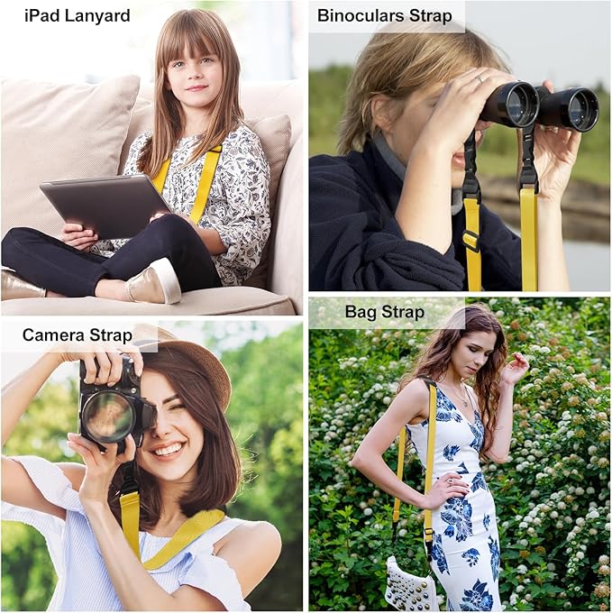 Universal Shoulder Strap, Neoprene Padded Bag Strap with Double Adjustable Buckles, Comfortable Neck Lanyard for Camera, Cellphone Tablet,iPad, Laptop, Binocular, Luggage Bag(Bright Yellow)